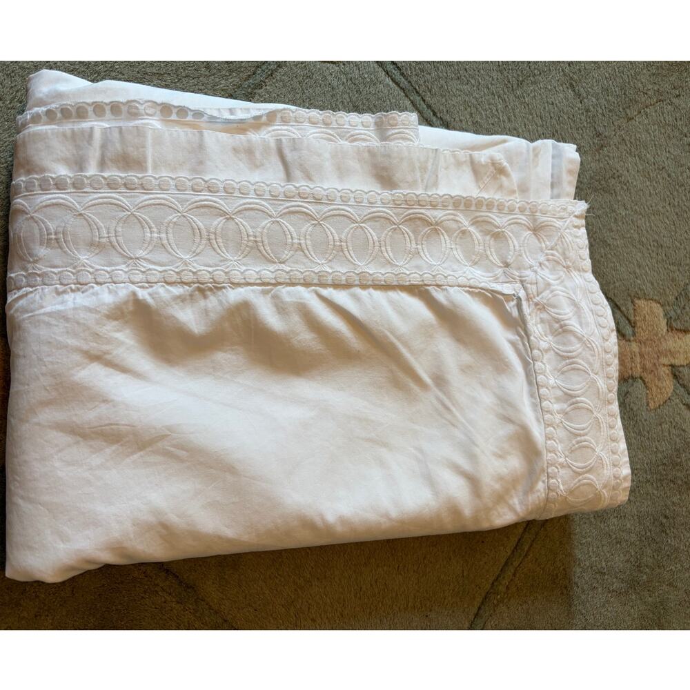 Schweitzer Linen King Flat Sheet White Egyptian Cotton Embroidered Italy 104x109